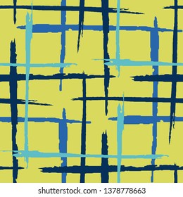 Tartan. Seamless Background with Stripes. Abstract Texture with Horizontal and Vertical Dry Brush Strokes. Scribbled Grunge Motif for Wallpaper, Print, Textile. Scottish Motiff. Vector Texture.