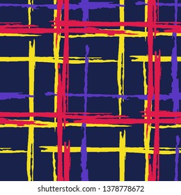 Tartan. Seamless Background with Stripes. Abstract Texture with Horizontal and Vertical Brush Strokes. Scribbled Grunge Motif for Print, Fabric, Textile.  Scottish Motiff. Vector Texture.