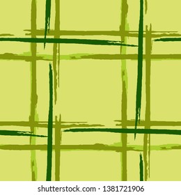 Tartan. Seamless Background with Stripes. Abstract Texture with Horizontal and Vertical Brush Strokes. Scribbled Grunge Motif for Print, Cloth, Fabric. Scottish Ornament. Vector Texture.