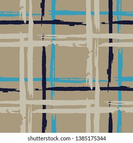 Tartan. Seamless Background with Stripes. Abstract Texture with Horizontal and Vertical Brush Strokes. Scribbled Grunge Pattern for Wallpaper, Fabric, Print. Scottish Motiff. Vector Texture.