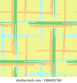 Tartan. Seamless Background with Stripes. Abstract Texture with Horizontal and Vertical Dry Brush Strokes. Scribbled Grunge Rapport for Print, Fabric, Cloth. Scottish Motiff. Vector Texture.