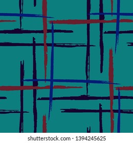 Tartan. Seamless Background with Stripes. Abstract Texture with Horizontal and Vertical Brush Strokes. Scribbled Grunge Pattern for Chintz, Linen, Paper. Scottish Ornament. Vector Texture.