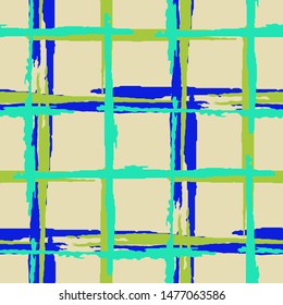 Tartan. Seamless Background with Stripes. Abstract Texture with Horizontal and Vertical Dry Brush Strokes. Scribbled Grunge Rapport for Print, Cloth, Textile. Scottish Ornament. Vector Texture.