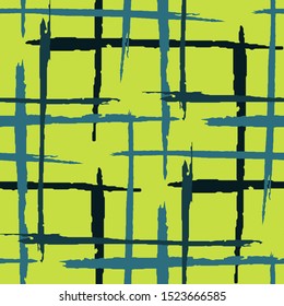 Tartan. Seamless Background with Stripes. Abstract Texture with Horizontal and Vertical Dry Brush Strokes. Scribbled Grunge Rapport for Cotton, Calico, Textile. Scottish Ornament. Vector Texture.
