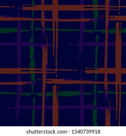Tartan. Seamless Background with Stripes. Abstract Texture with Horizontal and Vertical Dry Brush Strokes. Scribbled Grunge Motif for Wallpaper, Fabric, Textile. Irish Ornament. Vector Texture.