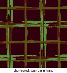 Tartan. Seamless Background with Stripes. Abstract Texture with Horizontal and Vertical Dry Brush Strokes. Scribbled Grunge Motif for Print, Fabric, Textile. Scottish Motiff. Vector Texture.