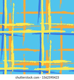 Tartan. Seamless Background with Stripes. Abstract Texture with Horizontal and Vertical Brush Strokes. Scribbled Grunge Motif for Wallpaper, Cotton, Textile. Scottish Ornament. Vector Texture.