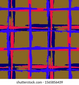 Tartan. Seamless Background with Stripes. Abstract Texture with Horizontal and Vertical Brush Strokes. Scribbled Grunge Motif for Wallpaper, Fabric, Textile. Scottish Ornament. Vector Texture.