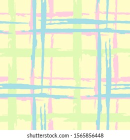Tartan. Seamless Background with Stripes. Abstract Texture with Horizontal and Vertical Dry Brush Strokes. Scribbled Grunge Motif for Chintz, Curtain, Paper. Scottish Motiff. Vector Texture.