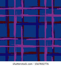 Tartan. Seamless Background with Stripes. Abstract Texture with Horizontal and Vertical Dry Brush Strokes. Scribbled Grunge Pattern for Wallpaper, Print, Cotton. Scottish Motiff. Vector Texture.