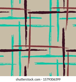 Tartan. Seamless Background with Stripes. Abstract Texture with Horizontal and Vertical Dry Brush Strokes. Scribbled Grunge Pattern for Wallpaper, Print, Cotton. Scottish Motiff. Vector Texture.