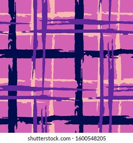 Tartan. Seamless Background with Stripes. Abstract Texture with Horizontal and Vertical Brush Strokes. Scribbled Grunge Pattern for Chintz, Curtain, Paper. Scottish Ornament. Vector Texture.