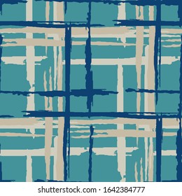 Tartan. Seamless Background with Stripes. Abstract Texture with Horizontal and Vertical Brush Strokes. Scribbled Grunge Rapport for Fabric, Cloth, Textile. Irish Ornament. Vector Texture.