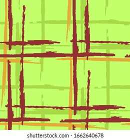 Tartan. Seamless Background with Stripes. Abstract Texture with Horizontal and Vertical Brush Strokes. Scribbled Grunge Motif for Print, Fabric, Cloth. Scottich Ornament. Vector Texture.