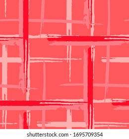 Tartan. Seamless Background with Stripes. Abstract Texture with Horizontal and Vertical Dry Brush Strokes. Scribbled Grunge Pattern for Linen, Paper, Tablecloth. Scottish Motiff. Vector Texture.