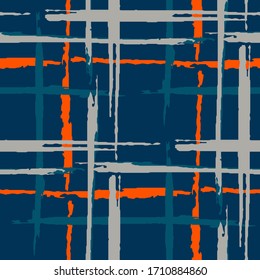 Tartan. Seamless Background with Stripes. Abstract Texture with Horizontal and Vertical Dry Brush Strokes. Scribbled Grunge Rapport for Print, Cloth, Fabric. Scottish Motiff. Vector Texture.