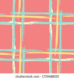 Tartan. Seamless Background with Stripes. Abstract Texture with Horizontal and Vertical Dry Brush Strokes. Scribbled Grunge Pattern for Fabric, Cloth, Textile. Scottish Ornament. Vector Texture.