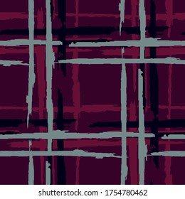 Tartán. Fondo sin soldadura con franjas. Textura abstracta con pinceles horizontales y verticales. Grunge con grillos para impresión, tela, tela. Ornamento escocés. Textura vectorial.