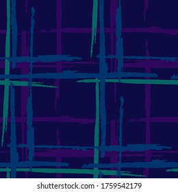 Tartan. Seamless Background with Stripes. Abstract Texture with Horizontal and Vertical Brush Strokes. Scribbled Grunge Motif for Chintz, Linen, Paper. Scottish Ornament. Vector Texture.