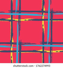 Tartan. Seamless Background with Stripes. Abstract Texture with Horizontal and Vertical Dry Brush Strokes. Scribbled Grunge Rapport for Wallpaper, Fabric, Textile. Scottish Motiff. Vector Texture.
