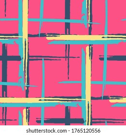 Tartán. Fondo sin soldadura con franjas. Textura abstracta con pinceles horizontales y verticales. Grunge Scribble Rapport para tela, tela, textil. Motiff escocés. Textura vectorial.