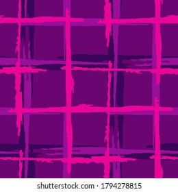 Tartan. Seamless Background with Stripes. Abstract Texture with Horizontal and Vertical Dry Brush Strokes. Scribbled Grunge Rapport for Print, Cloth, Fabric. Scottish Ornament. Vector Texture.