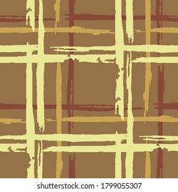 Tartan. Seamless Background with Stripes. Abstract Texture with Horizontal and Vertical Dry Brush Strokes. Scribbled Grunge Pattern for Print, Cloth, Fabric. Scottish Motiff. Vector Texture.