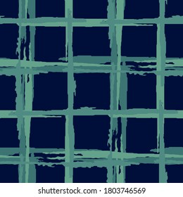 Tartan. Seamless Background with Stripes. Abstract Texture with Horizontal and Vertical Dry Brush Strokes. Scribbled Grunge Pattern for Print, Fabric, Textile. Scottish Motiff. Vector Texture.