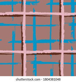Tartan. Seamless Background with Stripes. Abstract Texture with Horizontal and Vertical Brush Strokes. Scribbled Grunge Motif for Wallpaper, Fabric, Print. Irish Ornament. Vector Texture.