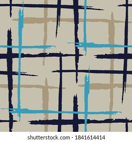 Tartán. Fondo sin soldadura con franjas. Textura abstracta con pinceles horizontales y verticales. Moto de Grunge Scribbledo para impresión, tela, textil. Ornamento escocés. Textura vectorial.