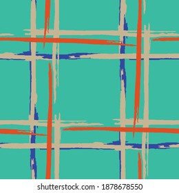 Tartan. Seamless Background with Stripes. Abstract Texture with Horizontal and Vertical Brush Strokes. Scribbled Grunge Pattern for Calico, Print, Textile. Scottish Motiff. Vector Texture.