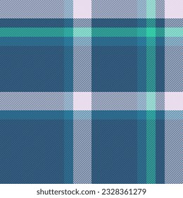 Tartan seamless background of texture vector plaid with a fabric check textile pattern in cyan and white colors.