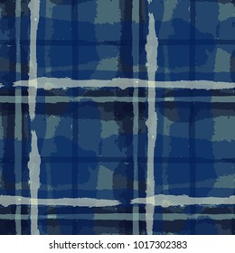 Tartan. Seamless Grunge Background with Hand Painted Crossing Stripes for Wallpaper, Linen, Sportswear. Rustic Check Texture. Vector Seamless Plaid. Scottish 
Ornament