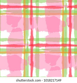 Tartan. Seamless Grunge Background with Hand Painted Crossing Lines for Print, Upholstery, Textile. Rustic Check Texture. Vector Seamless Kilt Texture. Scottish 
Ornament
