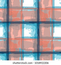 Tartan. Seamless Grunge Background with Hand Painted Crossing Stripes for Wrapping Paper, Linen, Sportswear. Rustic Check Texture. Vector Seamless Plaid Texture.