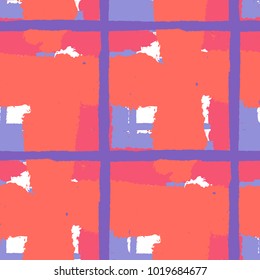Tartan. Seamless Grunge Background with Hand Painted Crossing Brush Strokes for Wrapping Paper, Linen, Sportswear. Rustic Check Texture. Vector Seamless Kilt Texture. Scottish 
Ornament