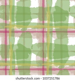 Tartan. Seamless Grunge Background with Hand Painted Crossing Brush Strokes for Wallpaper, Linen, Sportswear. Rustic Check Texture. Vector Seamless Kilt Texture.