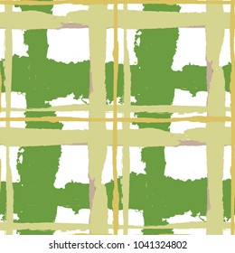 Tartan. Seamless Grunge Background with Hand Painted Crossing Brush Strokes for Print, Linen, Cloth. Rustic Check Texture. Vector Seamless Tartan. Scottish Ornament