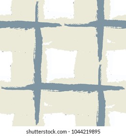 Tartan. Seamless Grunge Background with Hand Painted Crossing Lines for Wrapping Paper, Linen, Sportswear. Rustic Check Texture. Vector Seamless Plaid. Scottish 
Ornament