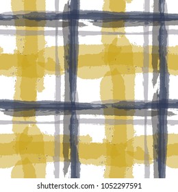 Tartan. Seamless Grunge Background with Hand Painted Crossing Stripes for Wrapping Paper, Linen, Sportswear. Rustic Check Texture. Vector Seamless Tartan.