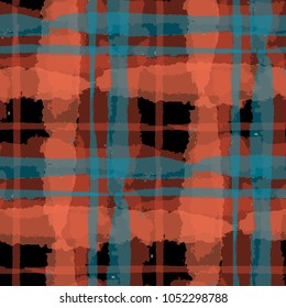 Tartan. Seamless Grunge Background with Hand Painted Crossing Lines for Print, Upholstery, Cloth. Rustic Check Texture. Vector Seamless Plaid. Scottish 
Ornament