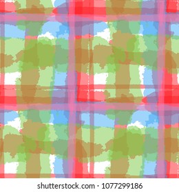 Tartan. Seamless Grunge Background with Hand Painted Crossing Lines for Print, Upholstery, Textile. Rustic Check Texture. Vector Seamless Plaid. Scottish 
Ornament