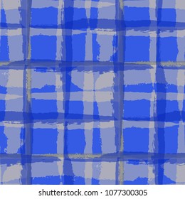 Tartan. Seamless Grunge Background with Hand Painted Crossing Lines for Print, Linen, Cloth. Rustic Check Texture. Vector Seamless Kilt Texture. Scottish 
Ornament