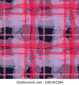Tartan. Seamless Grunge Background with Hand Painted Crossing Stripes for Swimwear, Upholstery, Textile. Rustic Check Texture. Vector Seamless Kilt Texture.