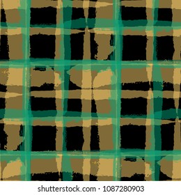 Tartan. Seamless Grunge Background with Hand Painted Crossing Lines for Wallpaper, Linen, Sportswear. Rustic Check Texture. Vector Seamless Kilt Texture. Scottish 
Ornament