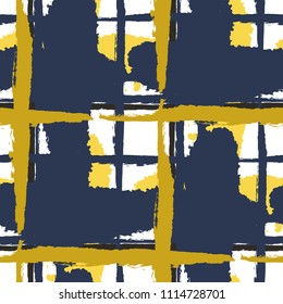 Tartan. Seamless Grunge Background with Hand Painted Crossing Brush Strokes for Wallpaper, Linen, Cloth. Rustic Check Texture. Vector Seamless Plaid Texture.