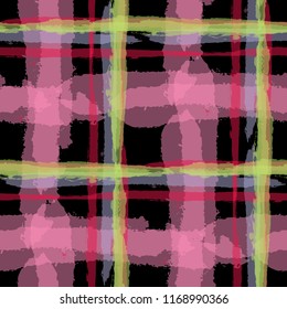 Tartan. Seamless Grunge Background with Hand Painted Crossing Lines for Print, Linen, Cloth. Rustic Check Texture. Vector Seamless Tartan. Scottish Ornament