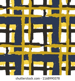 Tartan. Seamless Grunge Background with Hand Painted Crossing Brush Strokes for Print, Upholstery, Textile. Rustic Check Texture. Vector Seamless Tartan. Scottish Ornament