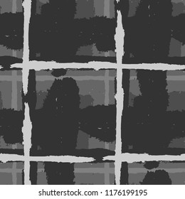 Tartan. Seamless Grunge Background with Hand Painted Crossing Brush Strokes for Wrapping Paper, Linen, Sportswear. Rustic Check Texture. Vector Seamless Tartan. Scottish Ornament