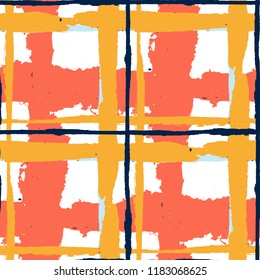 Tartan. Seamless Grunge Background with Hand Painted Crossing Stripes for Wallpaper, Linen, Cloth. Rustic Check Texture. Vector Seamless Plaid. Scottish Ornament